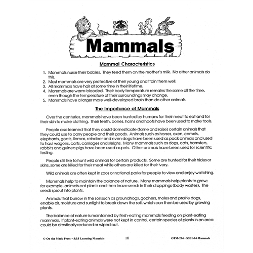 LIVES OF MAMMALS / MAMMALS (GRADE 1)