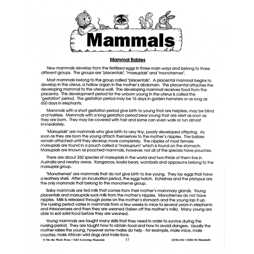 LIVES OF MAMMALS / MAMMALS (GRADE 1)