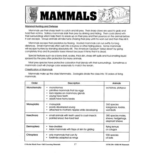 LIVES OF MAMMALS / MAMMALS (GRADE 3-4)