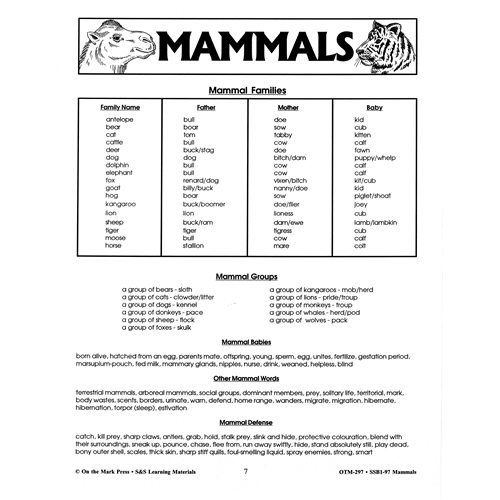 LIVES OF MAMMALS / MAMMALS (GRADE 5-6)